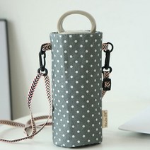끈달린 린넨 물통 물병 파우치 가방 주머니 어린이집 초등 학생 유치원 커버 케이스, 도트