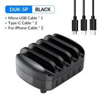 가성비ORICO 5포트 USB 충전기 스테이션 도크 홀더 포함 40W 5V2.4A 케이블 호환 샤오미 공식, 04 5P with Cable_01Plug