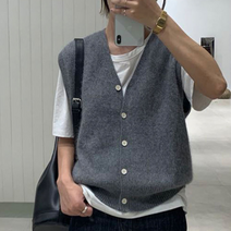 V넥 니트 베스트 루즈핏 레이어드룩 여성 겨울 단추 오픈형