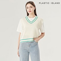플라스틱아일랜드 스티치 배색 V넥 하찌 니트 베스트 (PQTWV005)