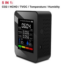 다기능 6 in 1 co2 meter 디지털 온도 습도 테스터 co2 sensor tvoc hcho co2 pm2.5 감지기 air quality monitor, 협력사, 5 in 1 블랙