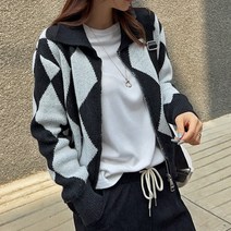 시크폭스 여성용 해리픈 아가일 카라 니트 집업