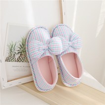 예쁜 리본 쿠션 좋은 어린이집 유치원 교사 임산부 조리원 여성 실내화 발이 편한 실내 여름 덧신 슬리퍼, 체크 스카이