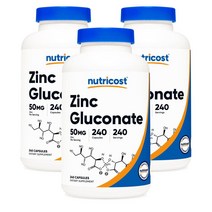 뉴트리코스트 Nutricost 글루콘산 아연 50mg 240캡슐, 3팩