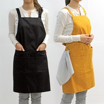 (무료 자수각인) H라인 코튼 앞치마 / 카페 바리스타 미용 공방 + 내일출고, 블랙