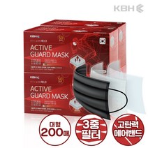 케이비에이치 무궁화 액티브 보호 일회용 마스크 대형, 50개입, 4개, 블랙