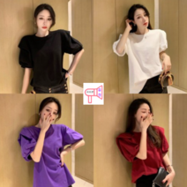 후이 여성 반팔 티셔츠 어깨 뽕 셔링 이쁜 티셔츠 라운드 반팔