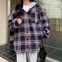 발렌타인데이 항구 체크 셔츠 남녀 나른 커플 후드 코트 봄가을 상의 ins 선물
