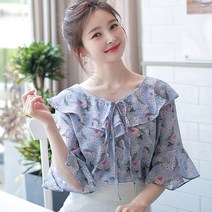 여성 반팔 티셔츠 프릴 블라우스 브이넥 반팔티 5부 반소매 면티 여자반팔티 인박카074
