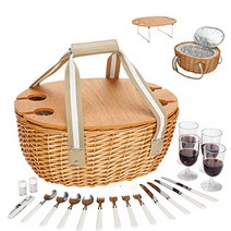 4인용 STBoo Wicker 대형 단열 쿨러 가방과 접이식 테이블 미국 피크닉바구니-618612, 파랑색, 4인용 L