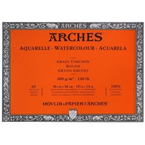 [아르쉬] 수채화 패드300g 4면제본(20매)/ 황목 26cm x 36cm