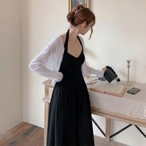 녹색 매달려 목 드레스 여성 여름 뜨거운 여자 정장 2023 새로운 봄 차 휴식 태국 스타일 서스펜더 드레스