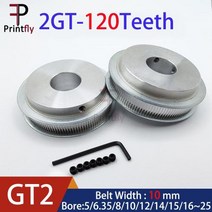Printfly 2GT 120 Teeth GT2 타이밍 풀리 보어 5663581012141516 25mm 동기 휠 너비 10mm 벨트 3D 프린터 부품, Bore 6mm+Belt width 6mm