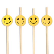 BambooMN 15cm(5.9인치) 대나무 스마일 페이스 칵테일 전채 과일 샌드위치 꼬치 피크 케이터링 휴일 레스토랑 또는 뷔페 파티 용품 200피스, 5.9 Inch, Smiley Face