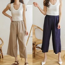 여성 통큰 와이드 밴딩 린넨 9부 바지 하체비만 코디 데일리 슬랙스 팬츠