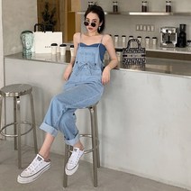 데님 허리밴딩 끈 나시 데일리 점프수트 팬츠