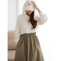 [해이주] 심플 배색 후드 원피스