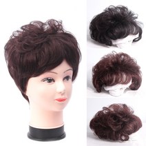 가발 여자 백발 가발 필름 증발량 짧은 곱슬머리 여자 머리 짧은 곱슬머리 가발 보발 덩어리, 내추럴 블랙