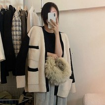 무드무드 티보 포켓 배색 니트 가디건