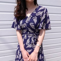 브이넥 나뭇잎 허리끈 롱 원피스 차르르 편안한 바캉스룩 나들이룩