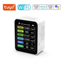 가스 일산화탄소 감지기 공기 질 포름알데히드 모니터 온도 습도 Hcho Tvoc Co Co2 Pm10 Pm2.5 1 2 3피스, White WIFI-VOC 1pc