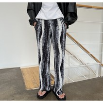 유니크 플리츠 팬츠 6 패턴 컷팅 체인 와이드 밴딩스판 바지