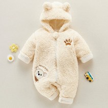 강아지 옷 올인원 hibobi 신생아 baby romper cute bear hooded jumpsuit winter 따뜻한 snowsuit for babi boy girl, 하얀, 6-9개월