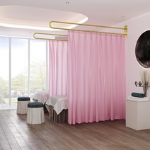 병원커튼 U자형 라운드 레일, 2.3m 봉 + 고리 + 핑크천