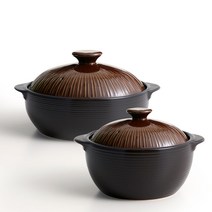 [리한] 라인팟 무균열 뚝배기 2종 세트 18+22cm, 브라운 2종세트
