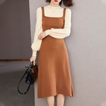 라운드나시원피스 프렌치 페이크투피스 가을 여성의류 긴 소매 끈나시 슬립 A라인 하지 마라 조수가 되다 2330671883