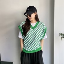 셀러허브 여성패션 [코지] 여자 유니크 핫체크보드 브이넥 캐주얼 조끼