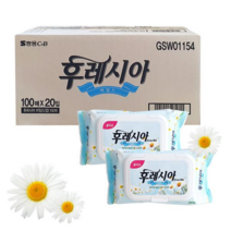 쌍용 캐모마일 후레시아 물티슈 캡형 100매X20팩 무배, 코디 후레시아물티슈 캡형 100매X20개