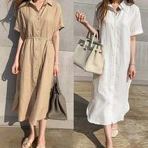 JH컴퍼니 린넨 반팔 롱 셔츠 원피스 HH-B107 미디원피스