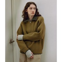KNITLY Women 울코튼 라인 리브드 집업_Olive P00000TY