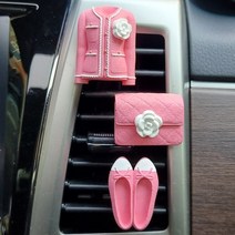 다사가 명품 여성 차량용 석고 방향제 송풍구 클립, 클러치백, 베이지, 로즈데방