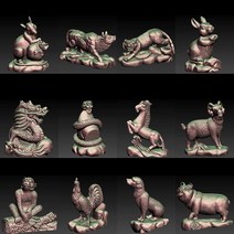 공구용 목공 파일 야스리 비트 12 개 조디악 동물 3D 모델 STL 파일 cnc 조각 그림 기계 인쇄 "CNC, 한개옵션0