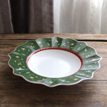 레드 크리스마스 세라믹 화이트 핸드 스탬프 디자인, 6.Green Deep Plate