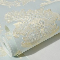 자체접착 벽지 정압 부직포 도톰 3D 엠보싱 벽지 침실 거실 TV 배경벽 스티커(폭 0.53m*길이 10m)폭0.53쌀*긴10쌀, JA204파란색