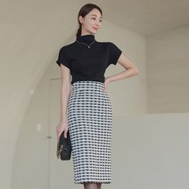 SKO019 배색 쫀쫀 슬림 히든밴딩 스커트