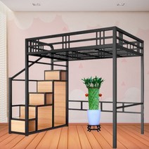 벙커침대 단철 높은 침대 침대 아래 빈 단철 높은 침대 듀플렉스 로프트 침대 공간 절약형 다기능 침대 22, 사다리 캐비닛이 있는 검은색 단철 높은 침대를 입, 1500mm2000mm