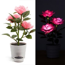 태양열 정원 분재 조명 야외 정원 발코니 장식 태양 장미 꽃 조명 led 인공 장미 냄비 꽃 led 램프, 분홍색