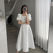 원피스 화이트 드레스 여성용 솔리드 슬림 반팔 스퀘어 칼라 a 라인 맥시 칵테일