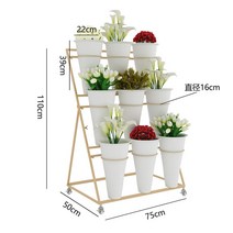 계단식 꽃 화분 받침대 꽃집 꽃다발 진열대 스탠드 철제 정리대, 흰색 양동이가있는 3x3 황금 선반