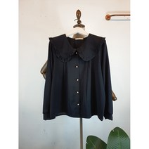 봄 여성 와이드 프릴 카라 진주 버튼 리리 블라우스
