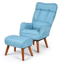 1인용 리클라이너 소파 등받이 윙체어 모유 수유의자, 레이크 블루 + 풋스툴