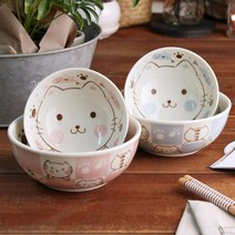 윤홈 오반자이 키즈네코 공기 대접 세트 2컬러 밥그릇 국그릇, 블루