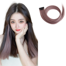 부분 탈색 붙이는 가발 헤어 피스 일자 형 시크릿 투톤 긴 머리 생 머리 직모, 핑크 브라운