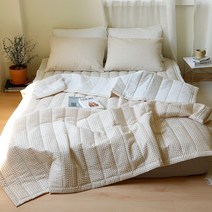 코지 체크 순면 60수 시어서커 이불 2종 SS Q 침대스프레드 시어서커 패드 시어서커 토퍼 여름이불세트 여름용이불 여름용침대패드 여름용토퍼 킹사이즈패드 그레이 베이지, 이불 패드세트 SS