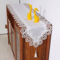SKANDSALO 테이블 플래그 긴서랍 커피테이블 식탁 천패브릭 커버, 테이블 플래그 : 40 x 120cm, 화이트 레이스 (페넌트)