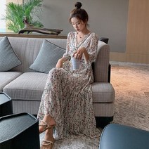 vaviola 바비올라 플라워쉬폰브이넥 하객룩 롱원피스(자체재작)